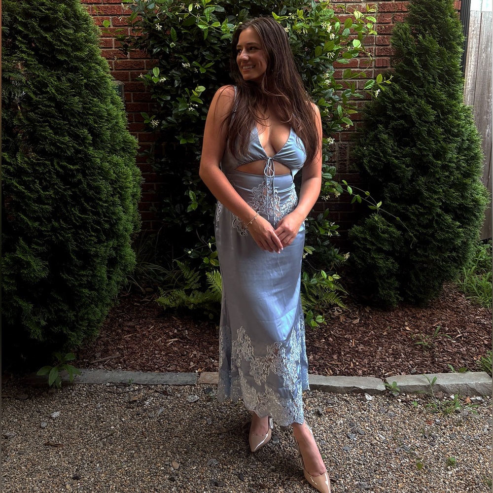 Self-Portrait Blue and White Lace Midi Dress